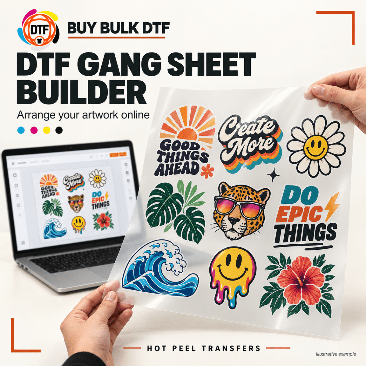 Premium Hot Peel DTF Gang Sheet Builder - Multiple Sizes - Buy Bulk DTF
