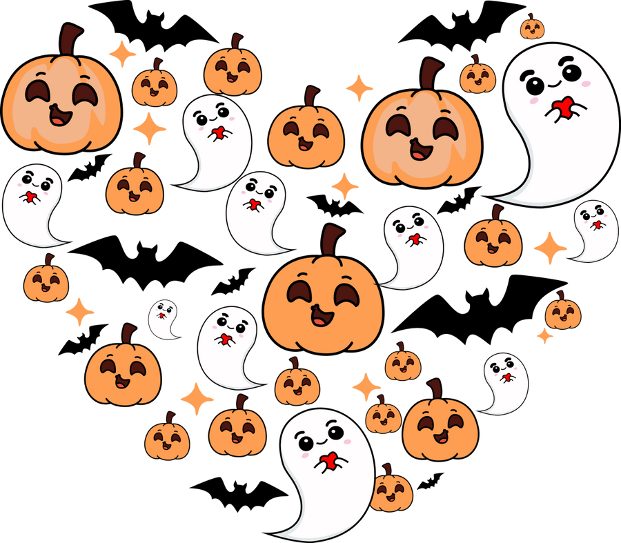 Pumpkin Ghosts and Bats Heart Shape Ready To Press DTF Transfer - Buy Bulk DTF