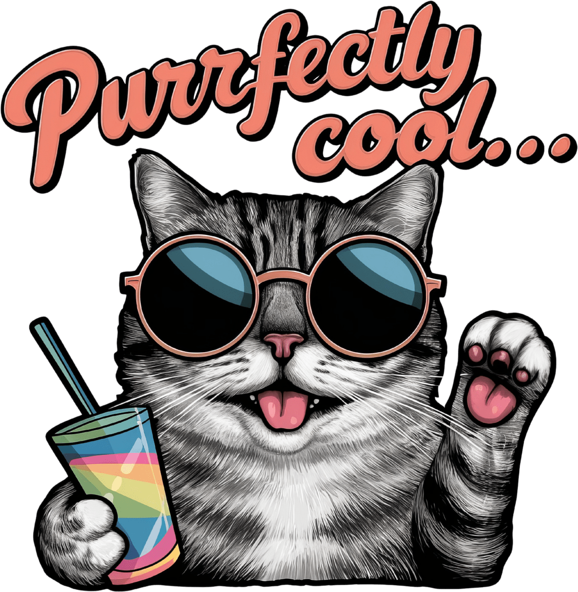 Purrfectly Cool 2 - Ready To Press DTF Transfers - Buy Bulk DTF