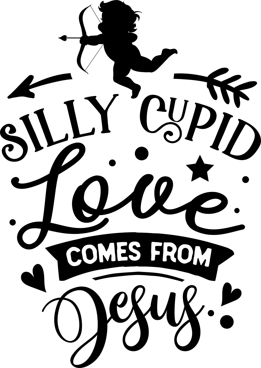 Silly Cupid Love Comes From Jesus - Black - Ready To Press DTF Transfers - Buy Bulk DTF