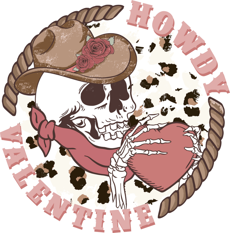 Skull Heart Howdy Valentine Ready To Press DTF Transfer - Buy Bulk DTF