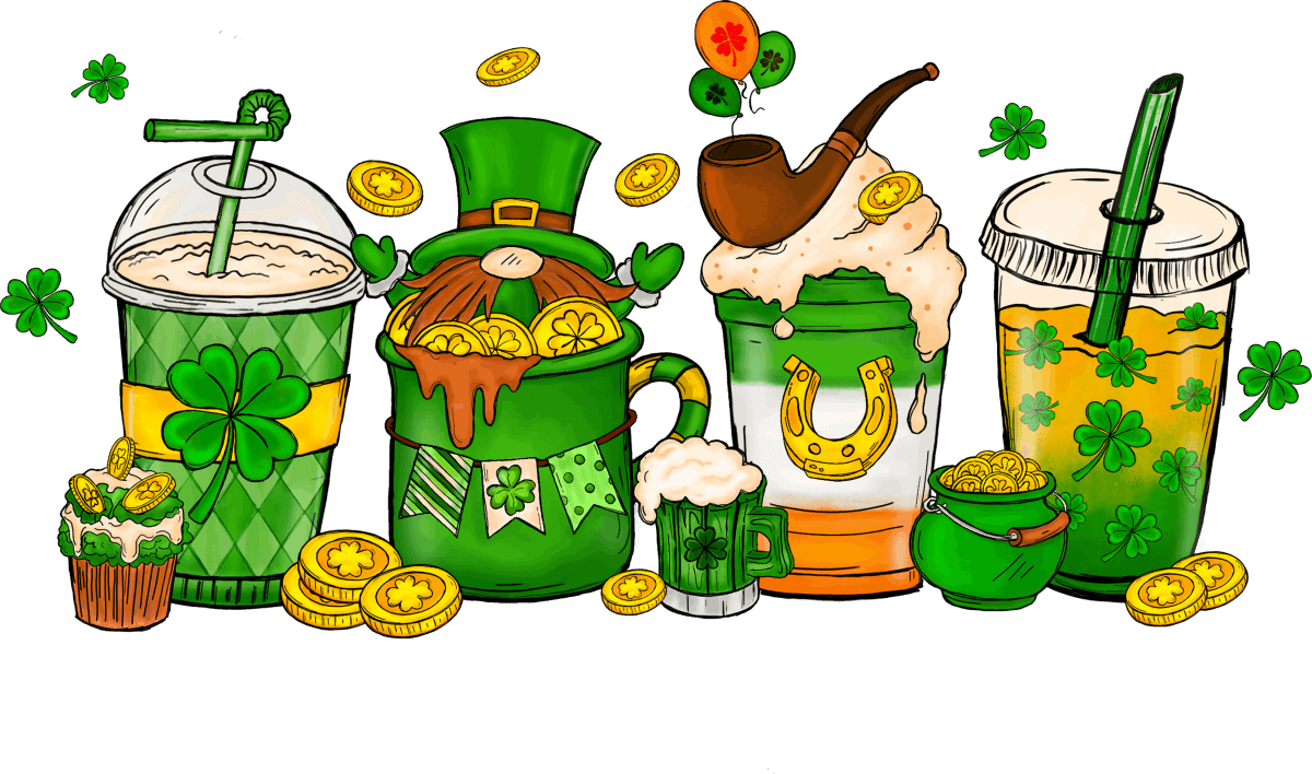 St Patricks Coffe Drinks Gnome Gold Ready To Press DTF Transfers - Buy Bulk DTF