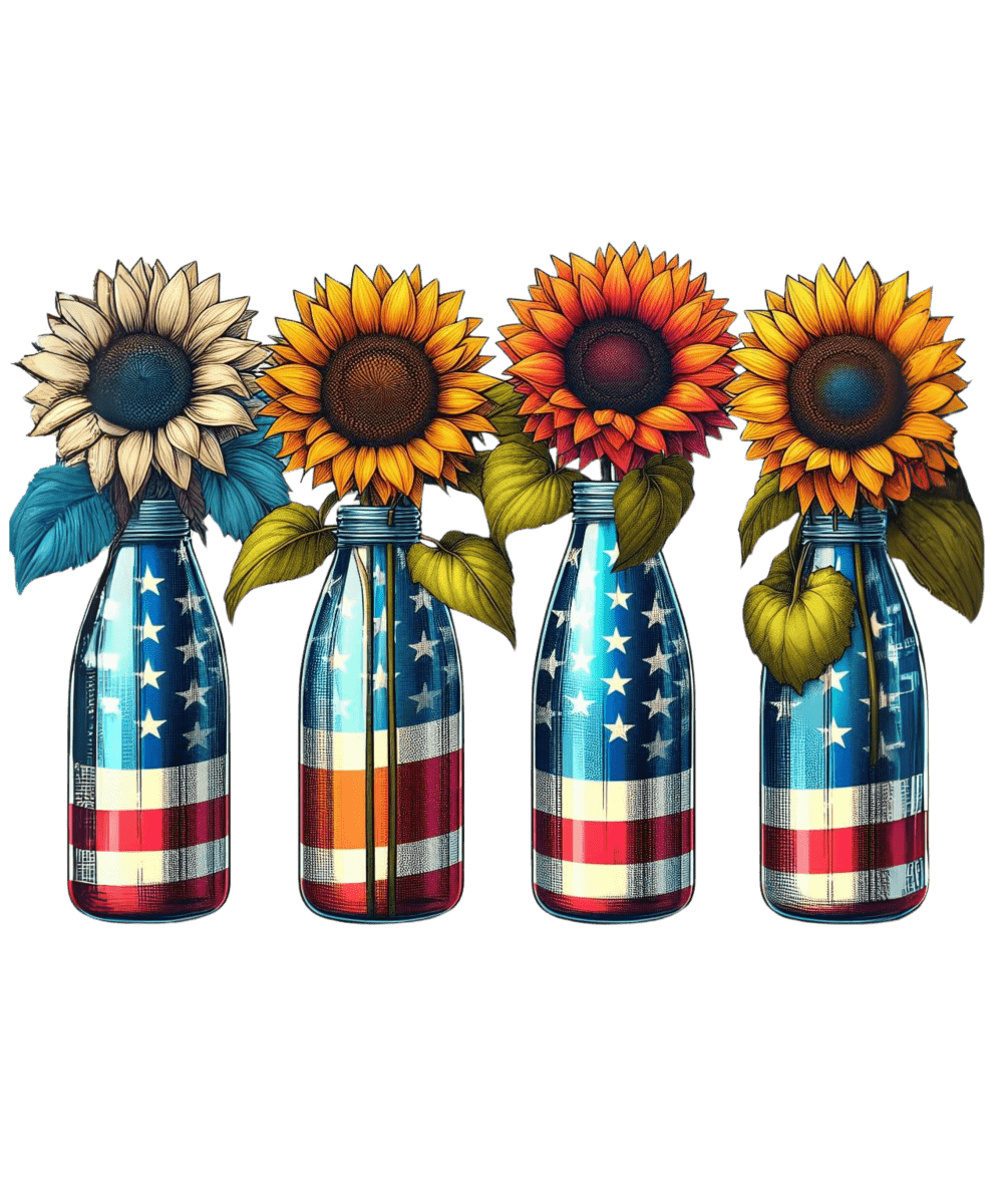 Stars & Stripes Flower Pot - Ready To Print DTF Transfers - Buy Bulk DTF
