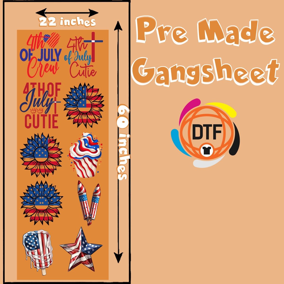Stars & Stripes Squad Premade DTF Gangsheet - Buy Bulk DTF