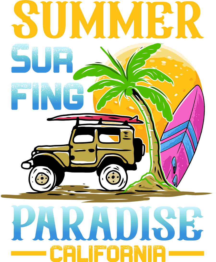 Summer Surf Fing Paradise California - 1199 Ready to Press DTF Transfer - Buy Bulk DTF