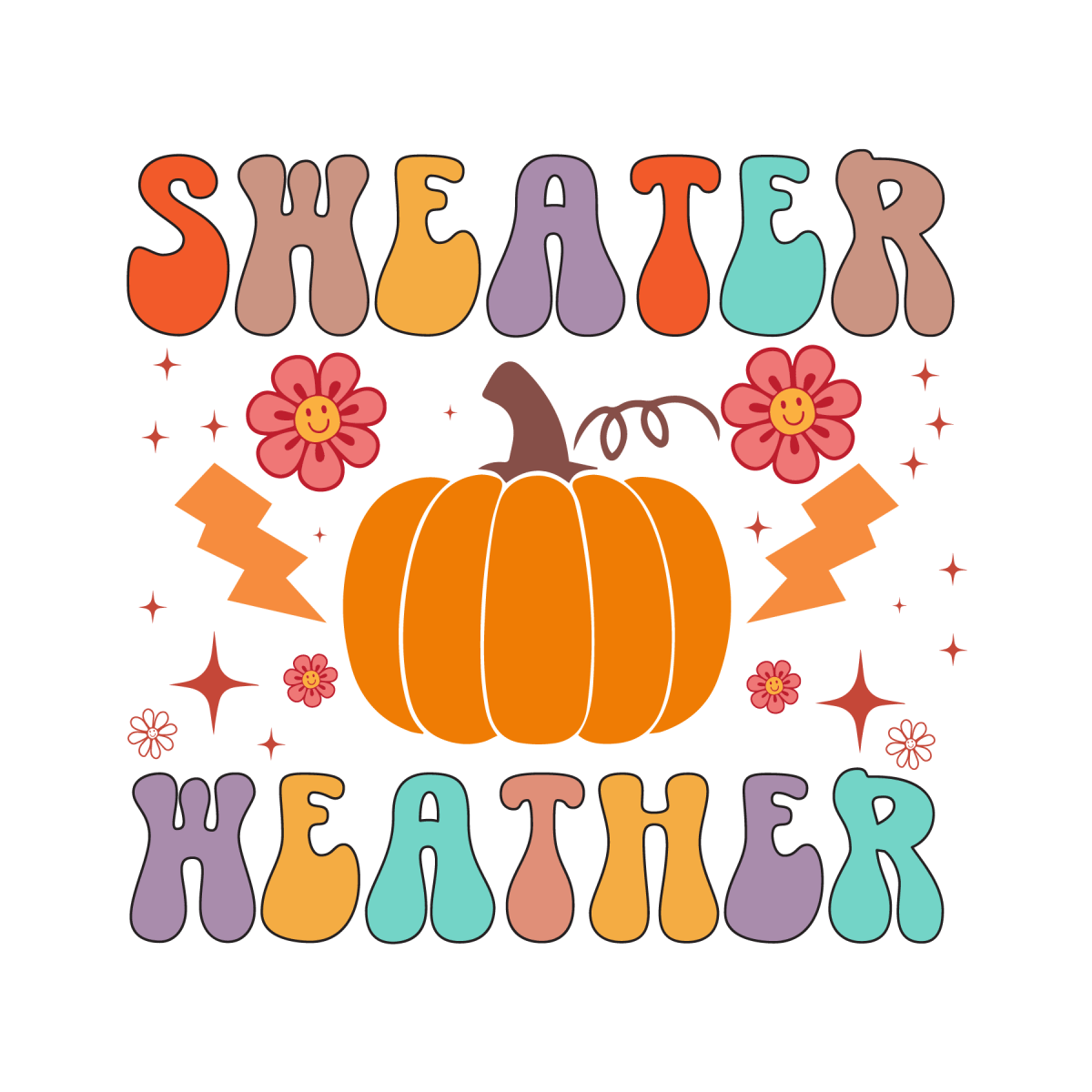 Sweater Weather Retro Pumpkin Ready To Press DTF Transfer - Buy Bulk DTF