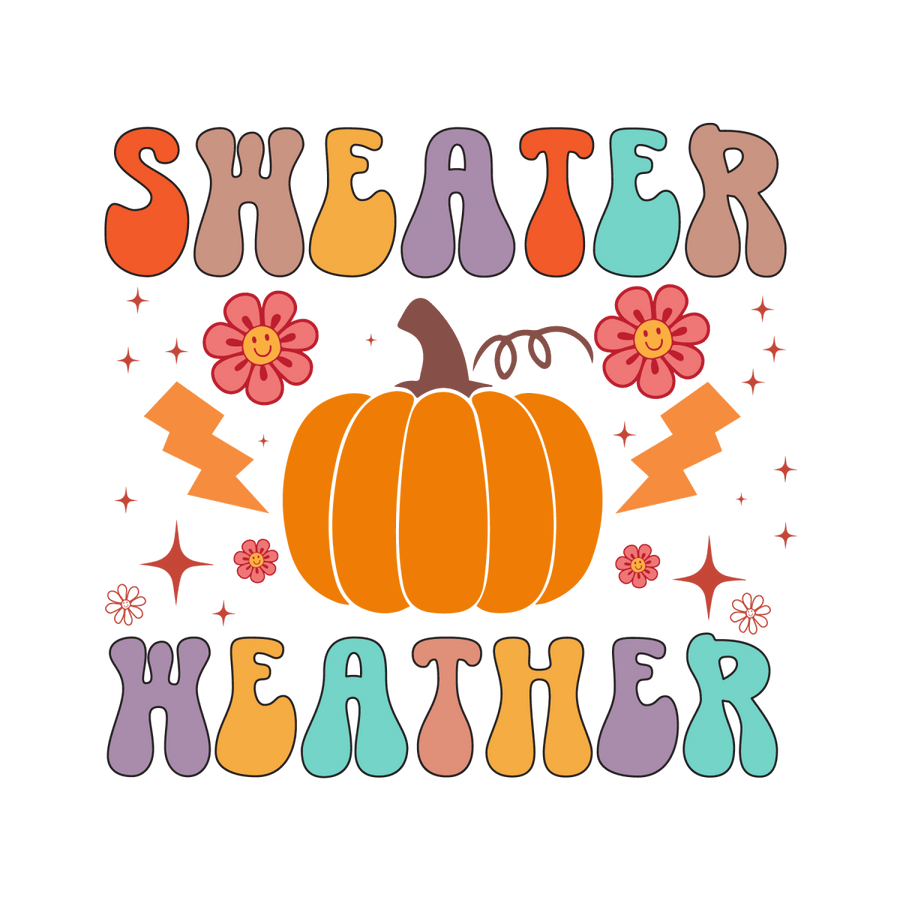 Sweater Weather Retro Pumpkin Ready To Press DTF Transfer - Buy Bulk DTF