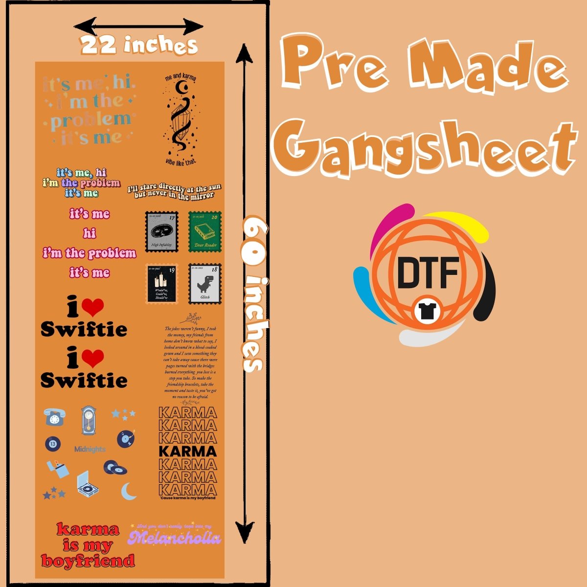 Swiftie Serenade Premade DTF Gangsheet - Buy Bulk DTF