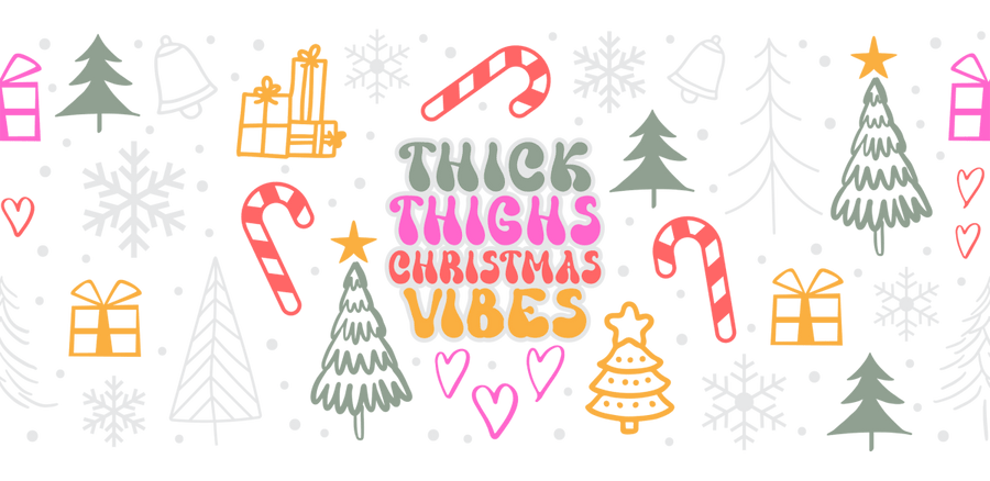 Thick Thighs Christmas Vibes UV DTF Libbey Glass Wrap - Buy Bulk DTF