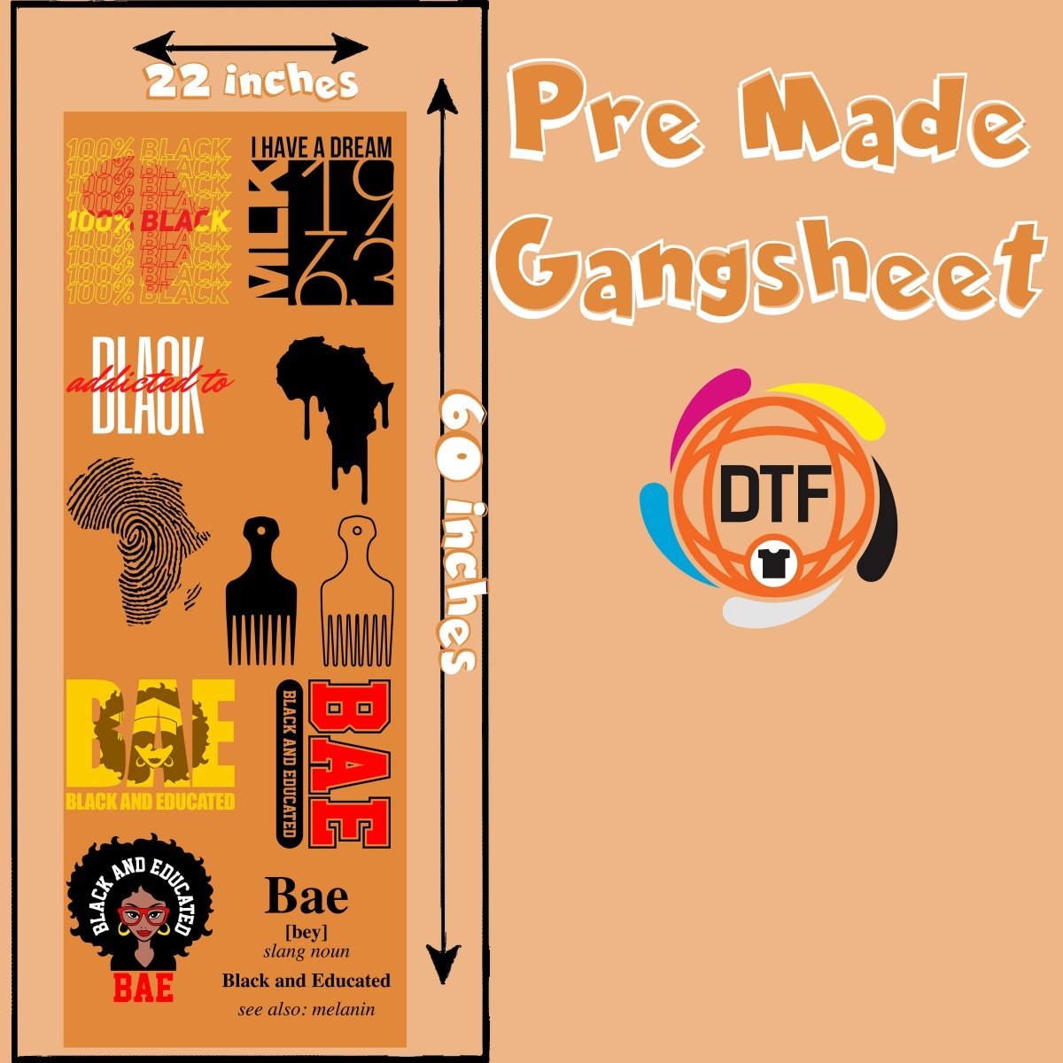 Unapologetically Black Pack Premade DTF Gangsheet - Buy Bulk DTF