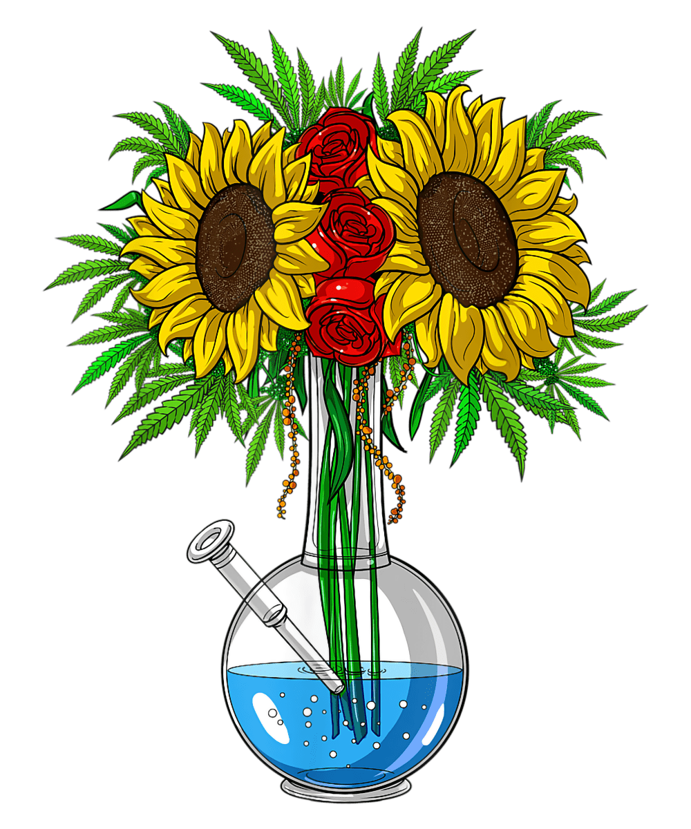 Weed Sunflowers Bong Hippie Cannabis Marijuana Floral Ganja T-Shirt Ready To Press DTF Transfer - Buy Bulk DTF