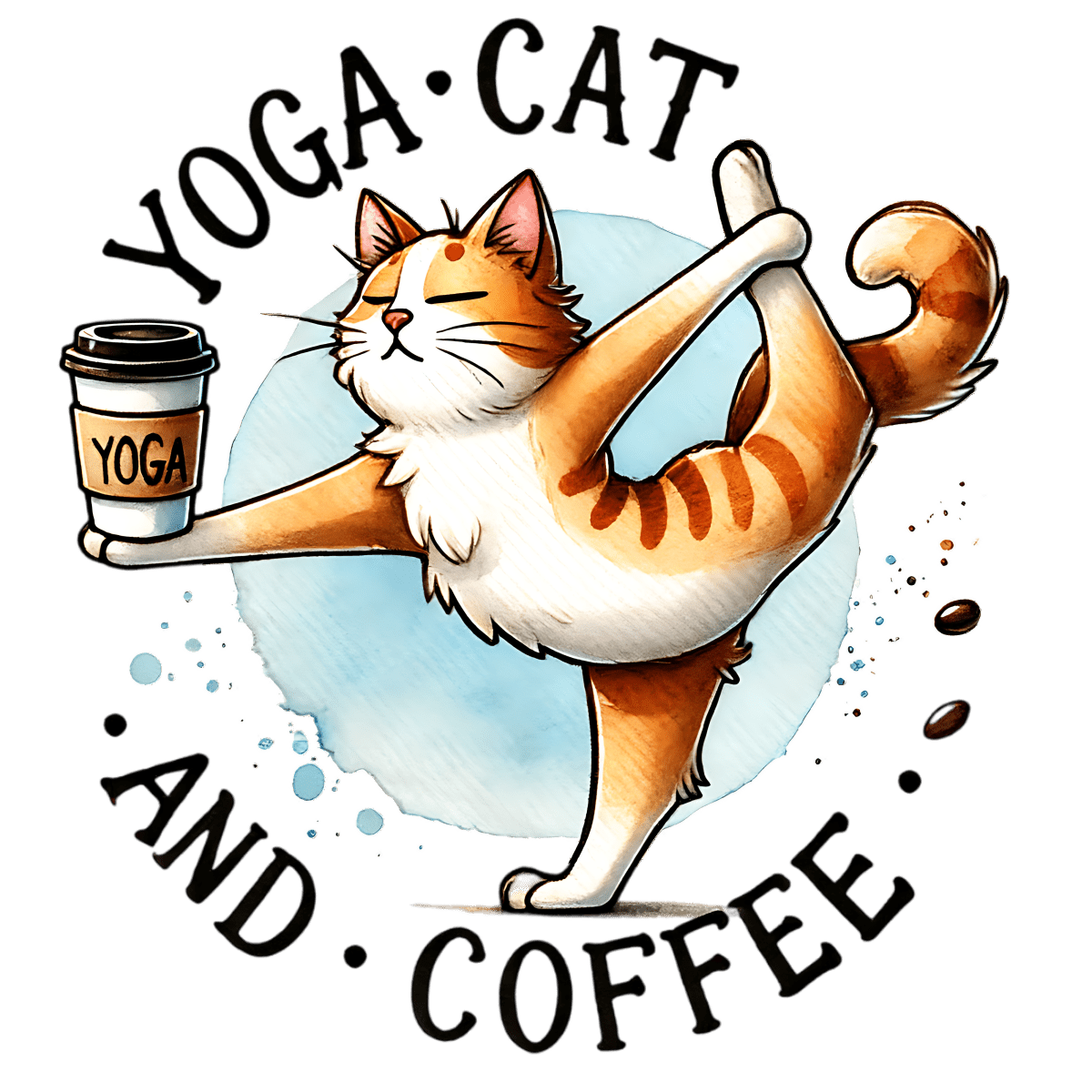 Yoga Cat And Coffee - Ready To Press DTF Transfers - Buy Bulk DTF